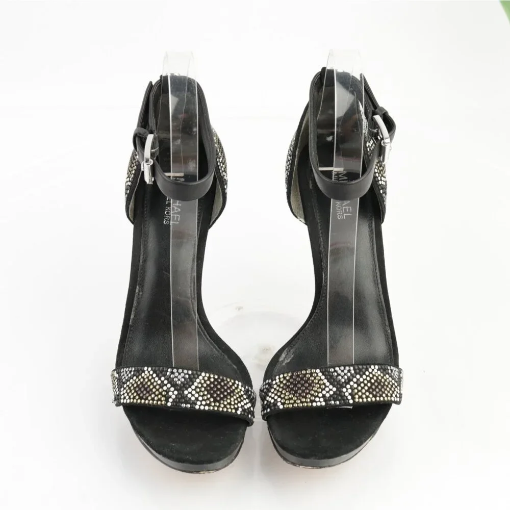 Michael Kors Womens Sienna Sandals Size 6.5 Black Suede Studded Ankle Strap Heel - Picture 14 of 15